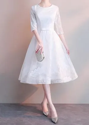 Chic white lace semi formal 8th grade graduation college party prom dresses #115546