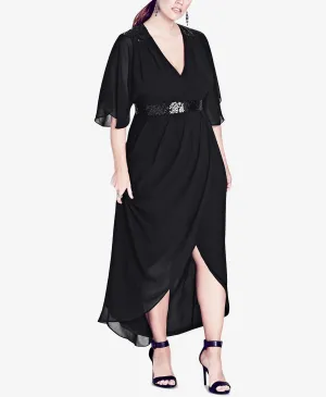 City Chic Trendy Plus Size Sequined Wrap Maxi Dress