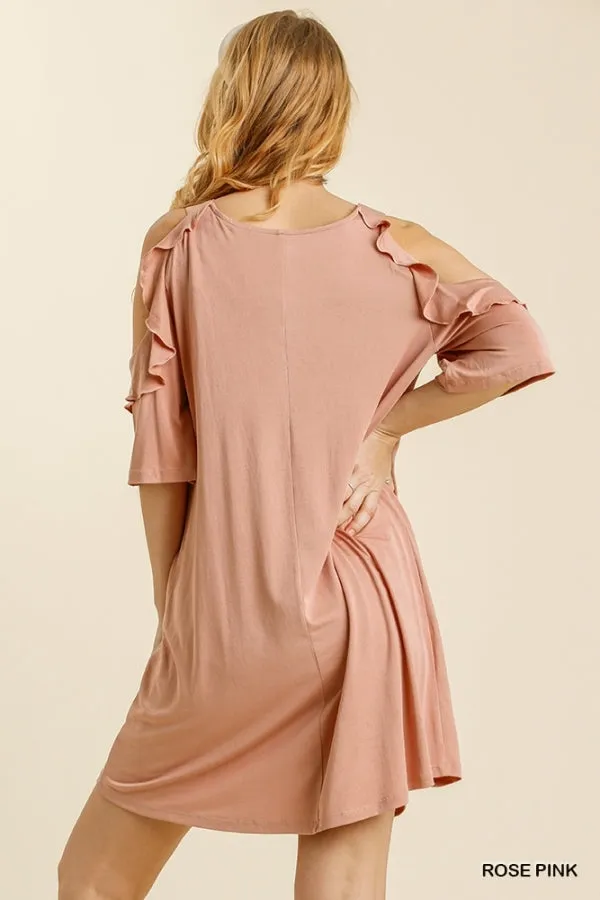 Cold Shoulder Ruffle Trimmed Detail Half Sleeve Dress