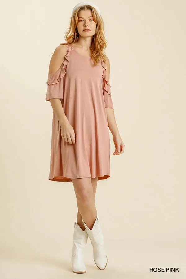 Cold Shoulder Ruffle Trimmed Detail Half Sleeve Dress