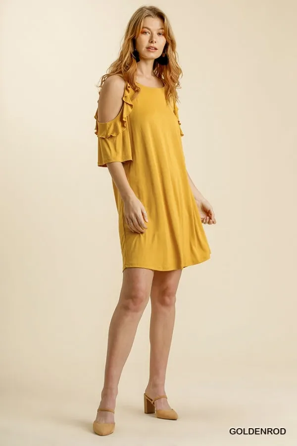 Cold Shoulder Ruffle Trimmed Detail Half Sleeve Dress