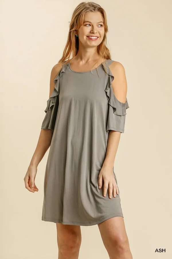 Cold Shoulder Ruffle Trimmed Detail Half Sleeve Dress
