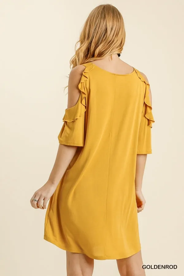 Cold Shoulder Ruffle Trimmed Detail Half Sleeve Dress