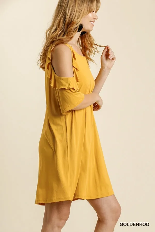 Cold Shoulder Ruffle Trimmed Detail Half Sleeve Dress