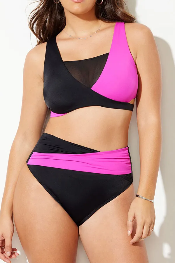Color Block Sporty Backless Bikini
