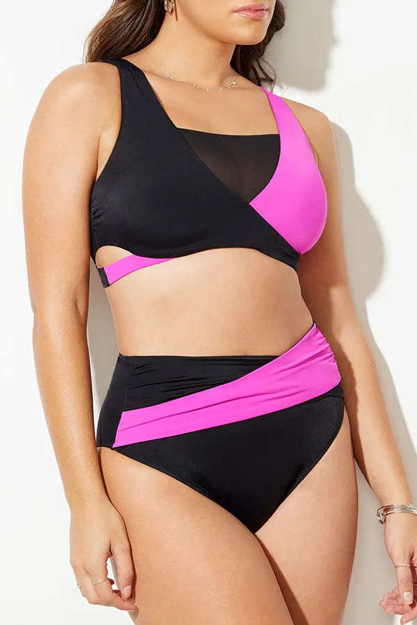 Color Block Sporty Backless Bikini