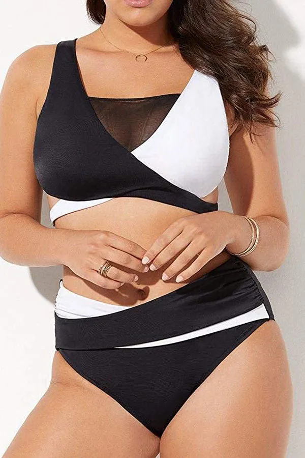 Color Block Sporty Backless Bikini