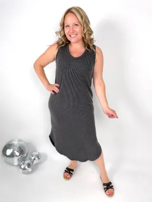 Comfortable Confidence Ribbed Dress in Black