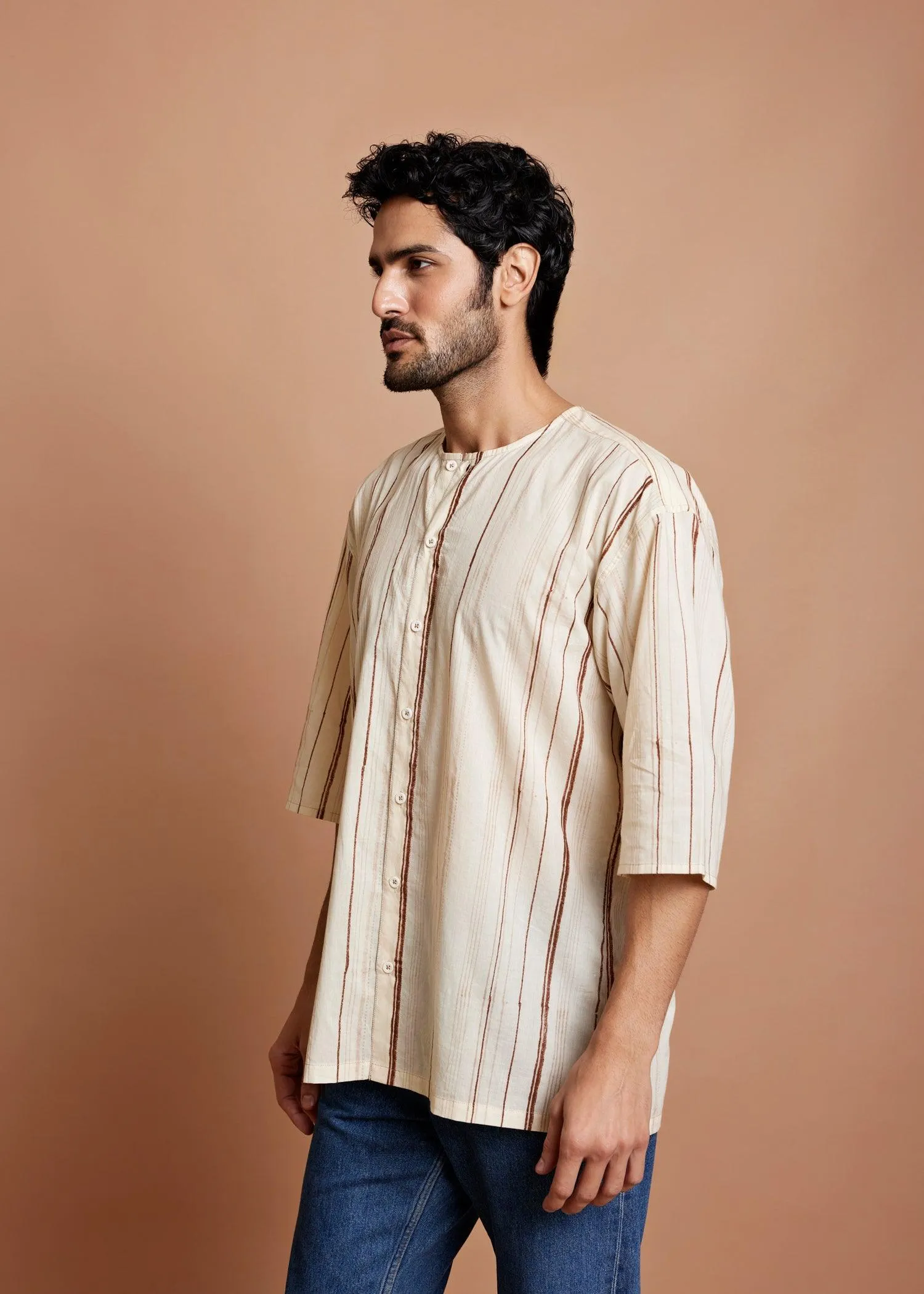 Creme Regular Cotton Essential Baggy Half Sleeve Shirt