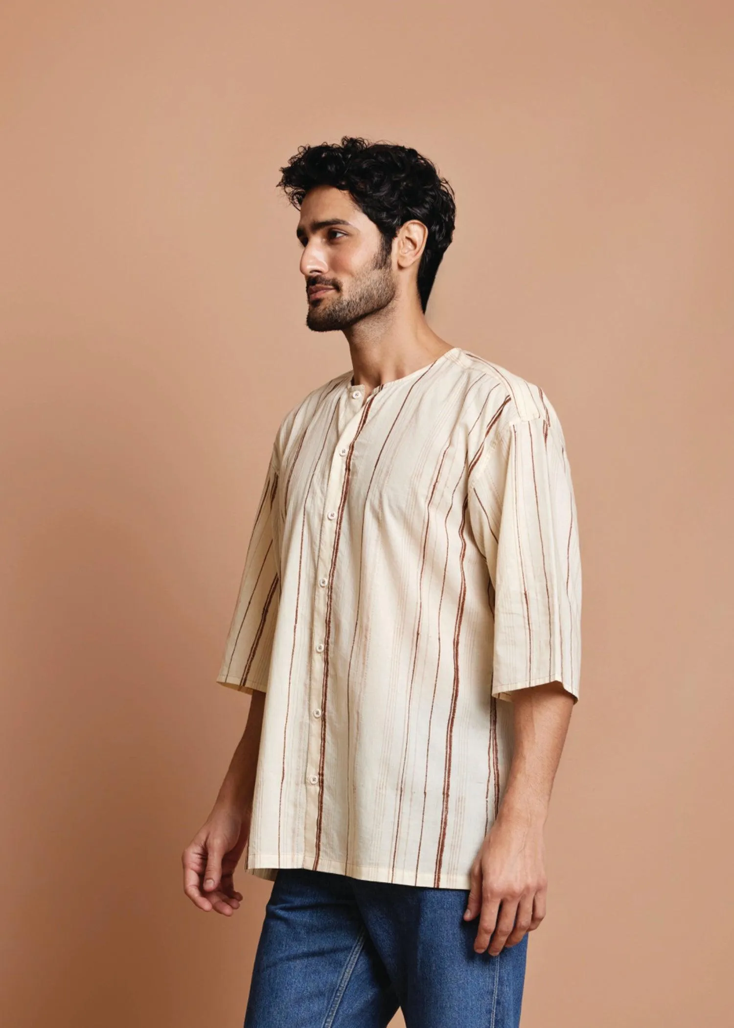 Creme Regular Cotton Essential Baggy Half Sleeve Shirt