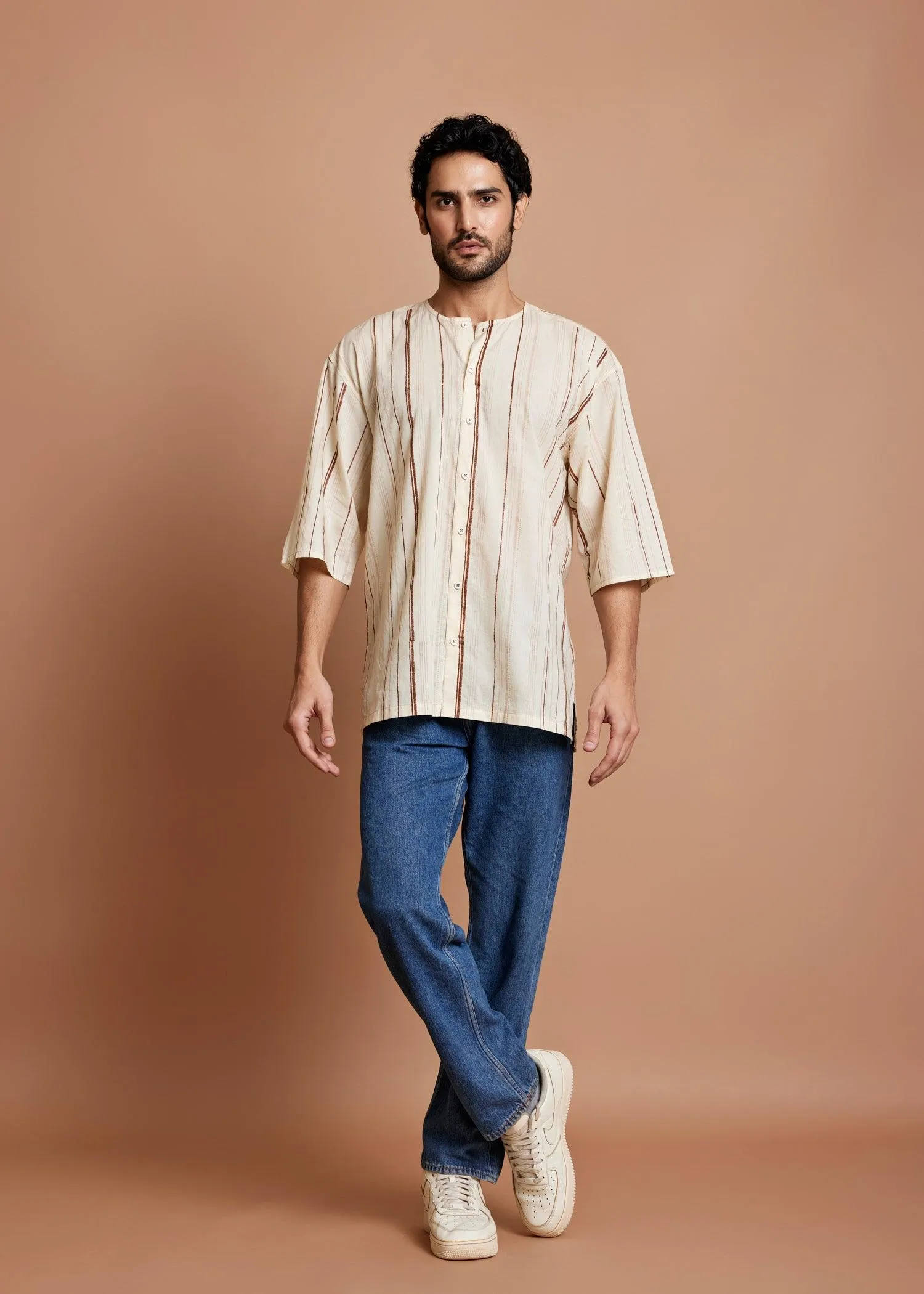 Creme Regular Cotton Essential Baggy Half Sleeve Shirt
