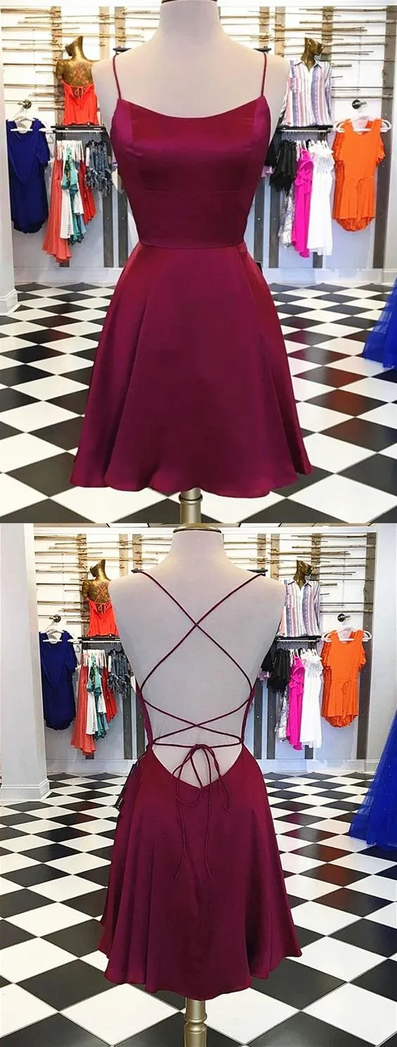 Cute Backless Burgundy Short Dresses Valeria Homecoming Dresses Chic Burgundy HH142