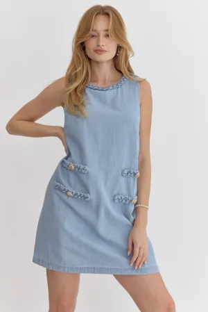 Denim Round Neck Sleeveless Mini Dress