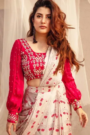 Designer Stylish Readymade Saree 2021 Red