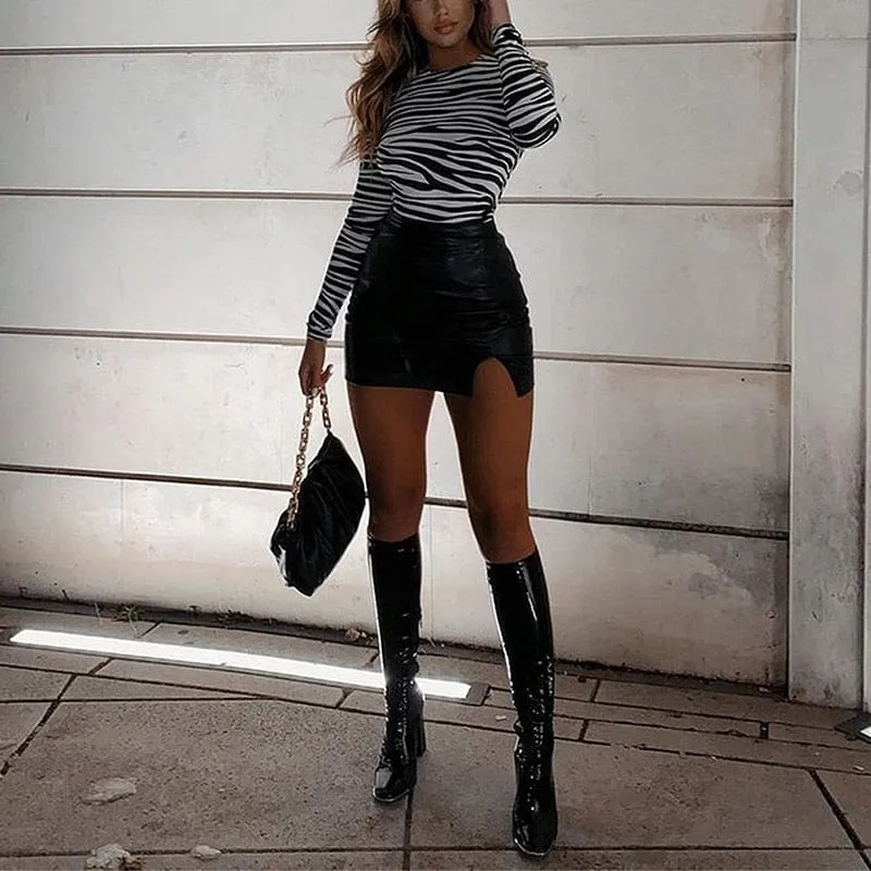 Dixy Split Pu Leather Mini Skirt