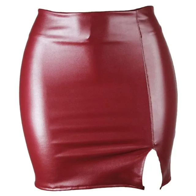 Dixy Split Pu Leather Mini Skirt