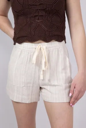 Drawstring Stripe Shorts for Women in Natural | 42735-NATURAL