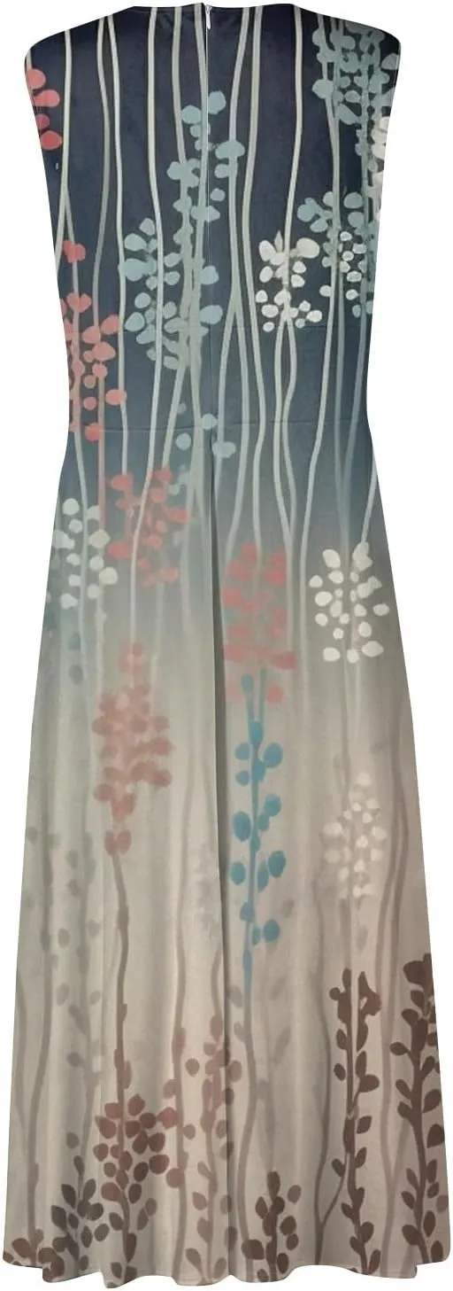 Dresses for Women 2025 Sleeveless Wrap V Neck Beach Dress Flowy Ruched Floral Print Sundress Trendy Maxi Dress