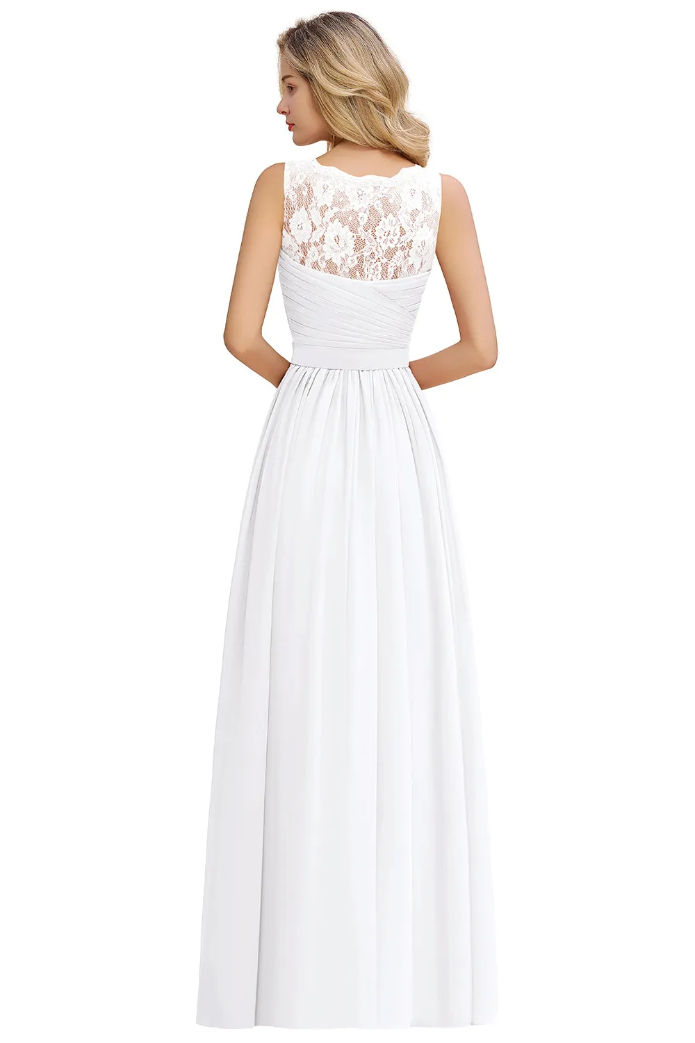 Elegant Long A line V-neck Ruffle Sleeveless Chiffon Bridesmaid Dress