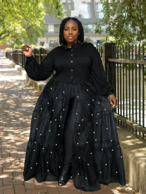 Elegant  Mesh Dress with Pearls