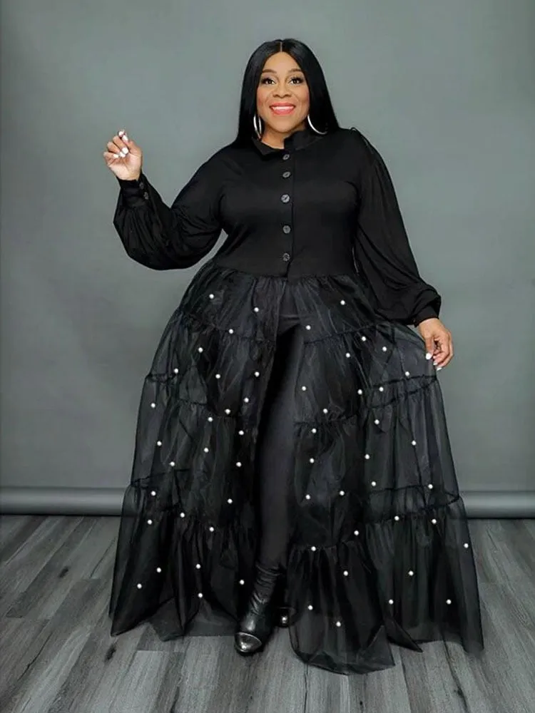 Elegant  Mesh Dress with Pearls