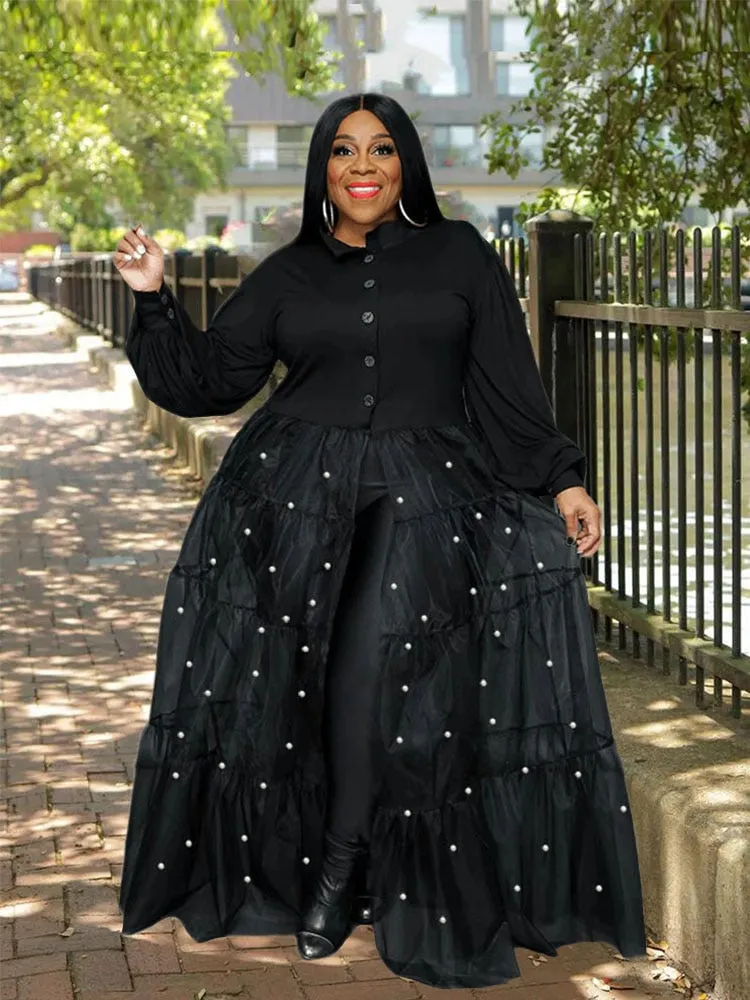 Elegant  Mesh Dress with Pearls