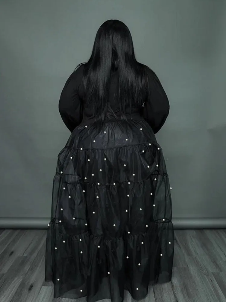Elegant  Mesh Dress with Pearls
