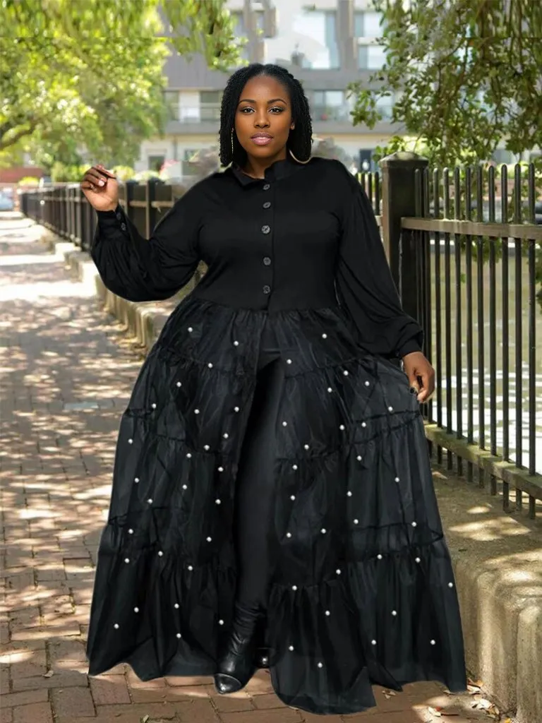 Elegant  Mesh Dress with Pearls