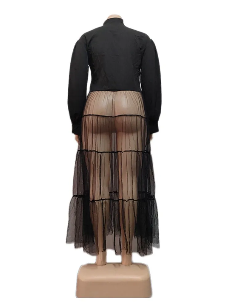 Elegant  Mesh Dress with Pearls