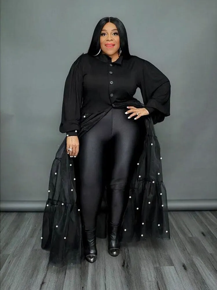Elegant  Mesh Dress with Pearls