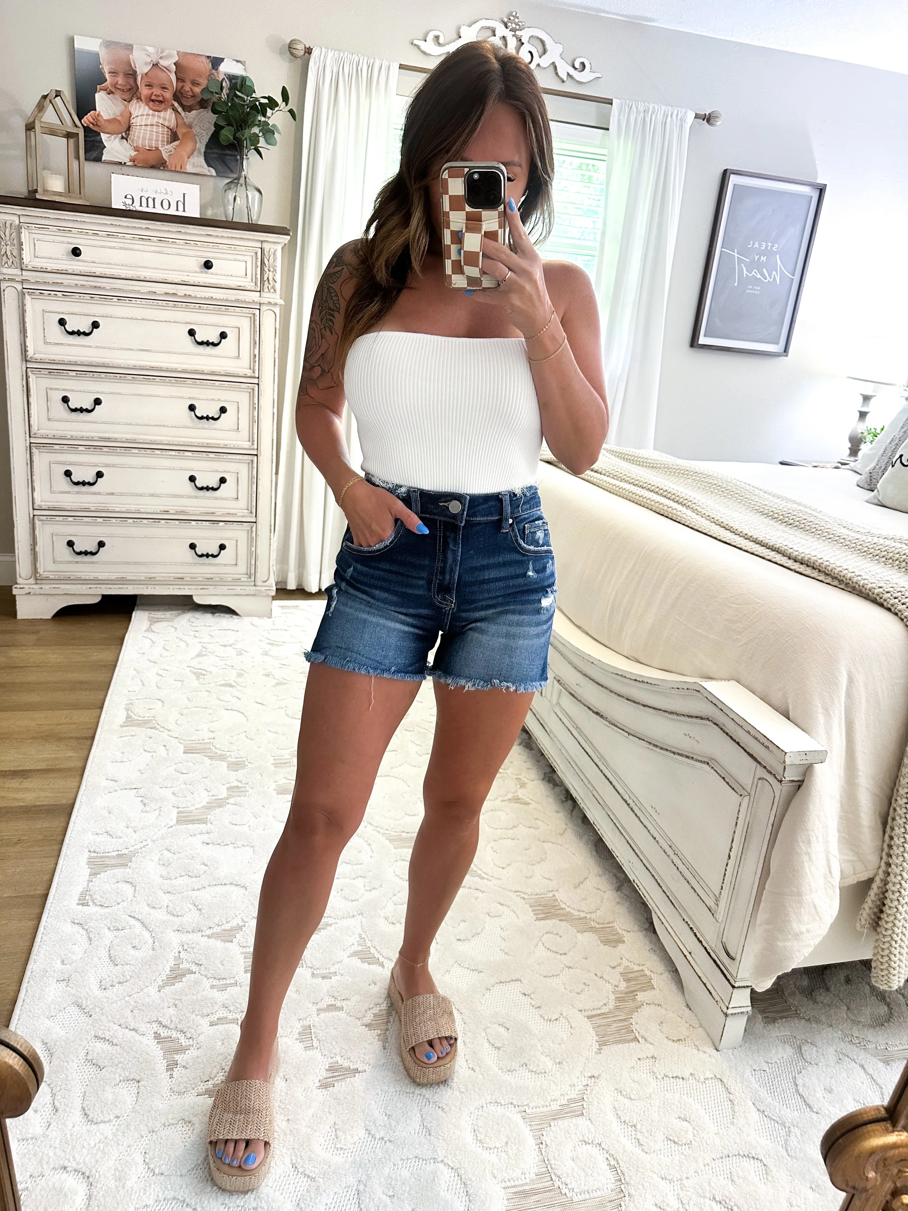 Ellie Mid Rise Distressed Shorts