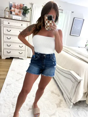 Ellie Mid Rise Distressed Shorts