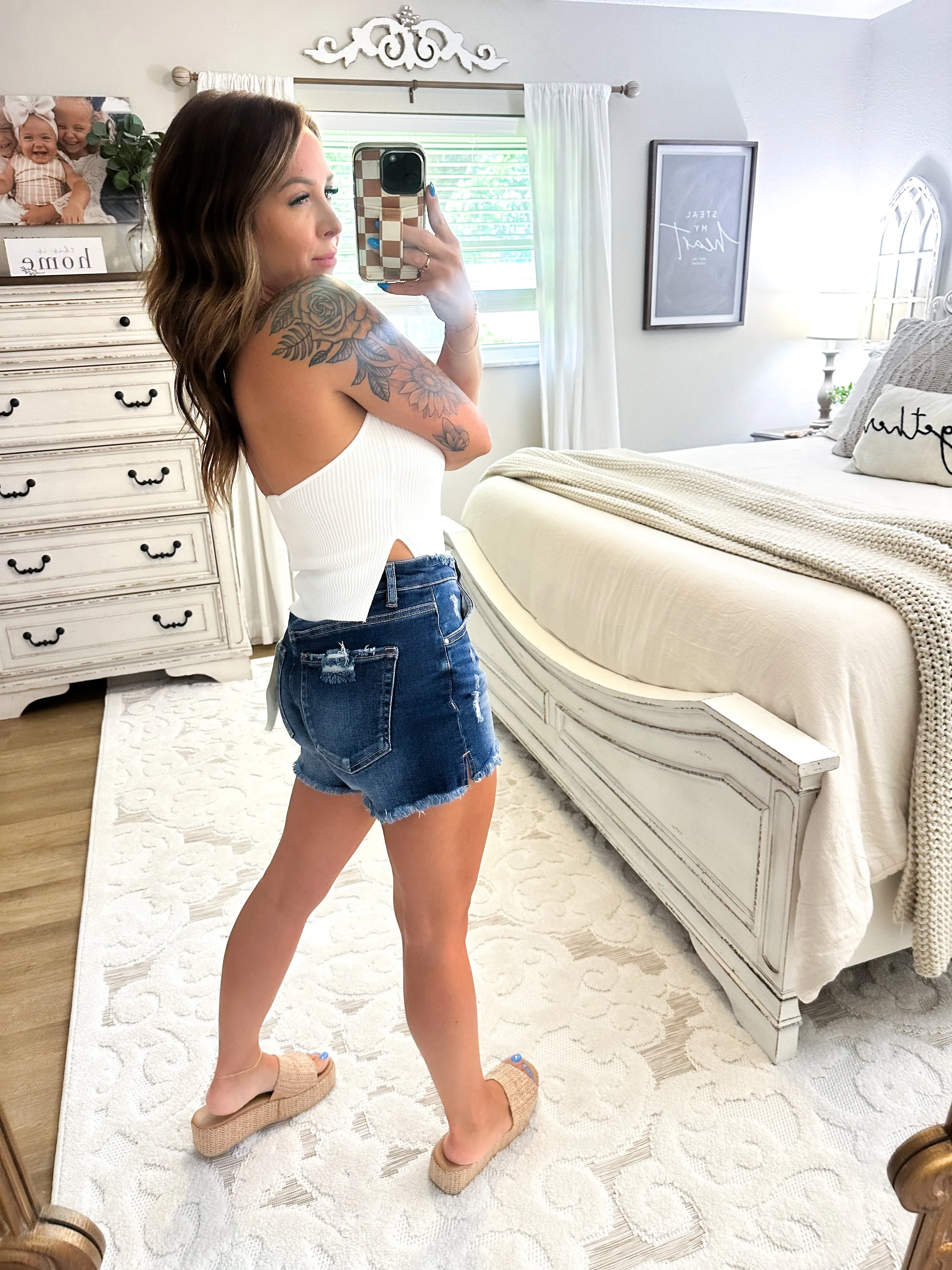 Ellie Mid Rise Distressed Shorts