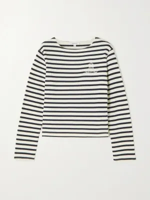 Embroidered striped cotton top