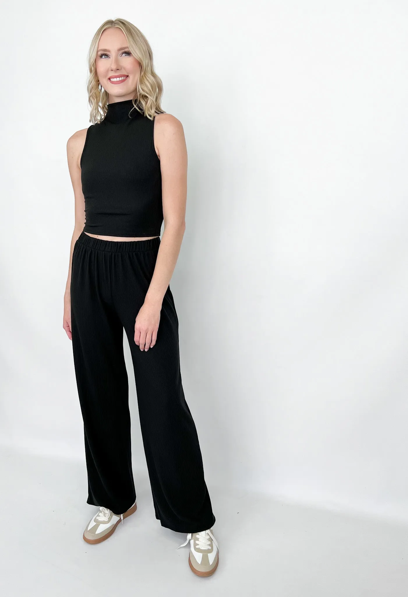 Faith - Mock Neck Ribbed Pant Set (Black)