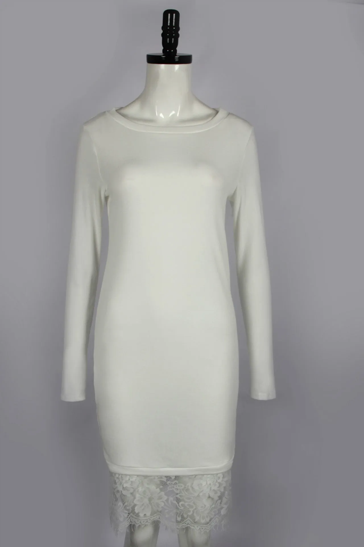 Fashion Lace Patchwork Long Sleeve Knee-length Dress
