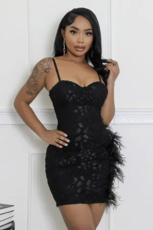 Feather Detail Mini Dress