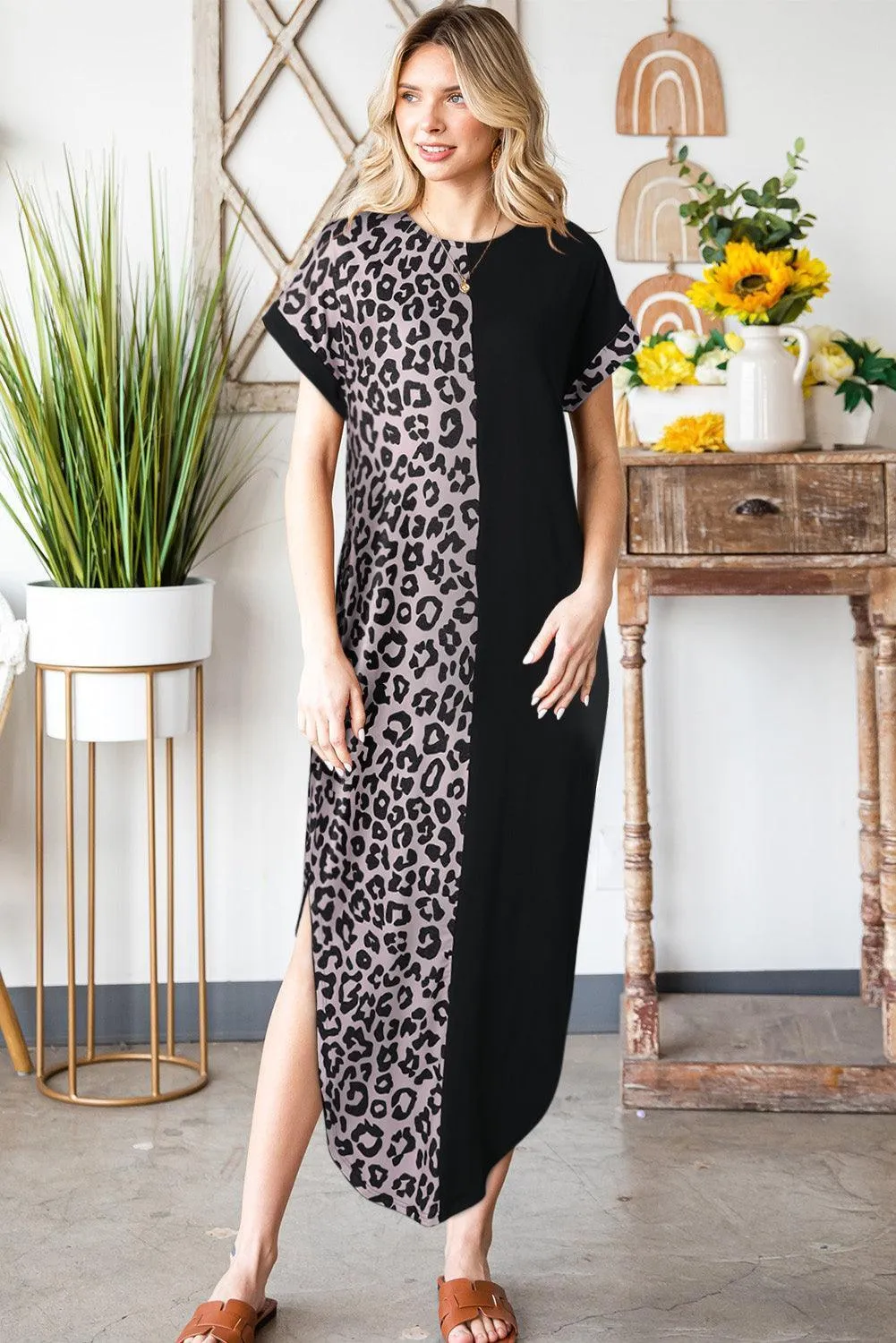 Fiercely Chic Leopard Midi Curve Hem Dress