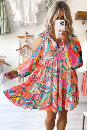 Flowy Chic Tie Neck Long Sleeve Mini Dress