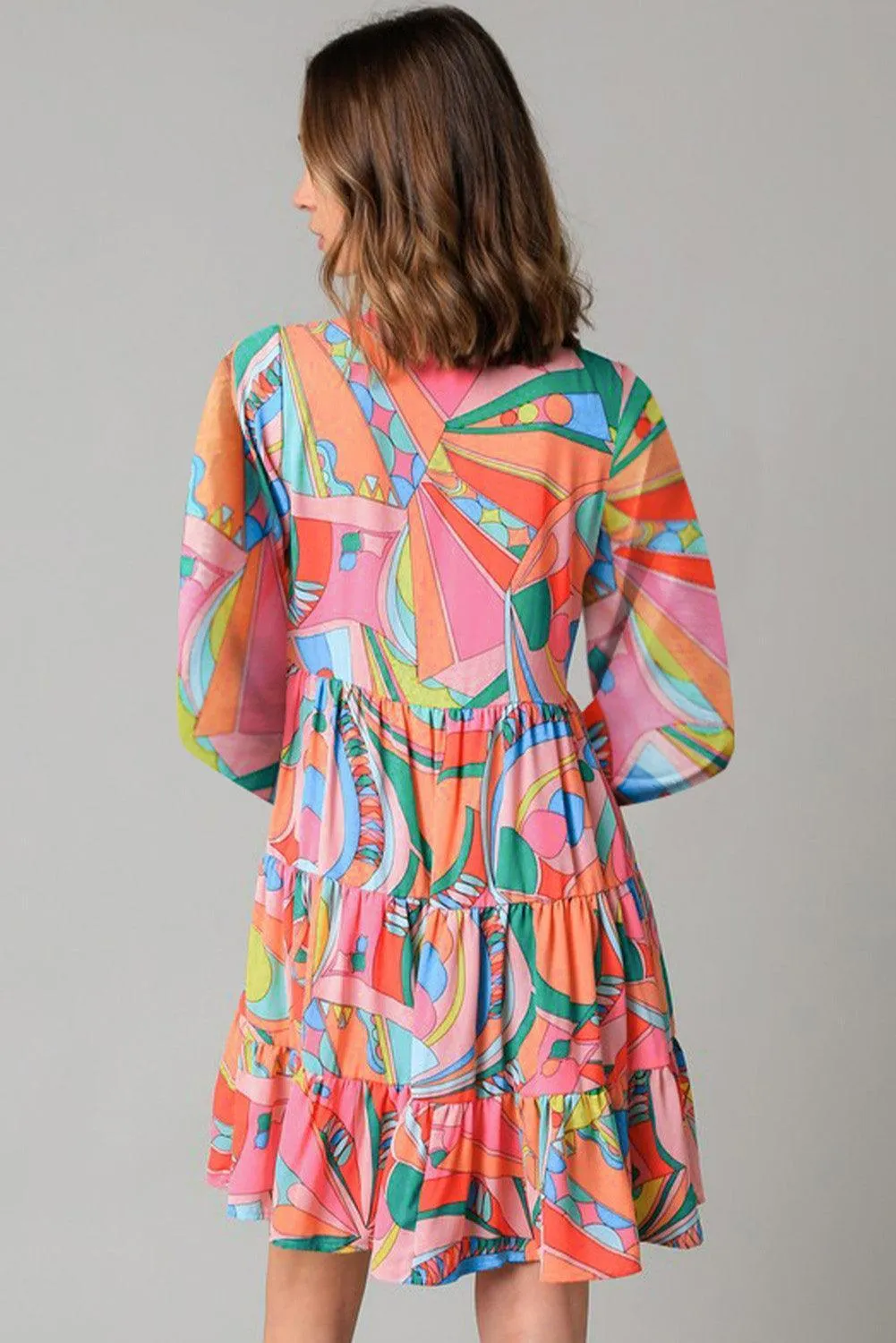 Flowy Chic Tie Neck Long Sleeve Mini Dress