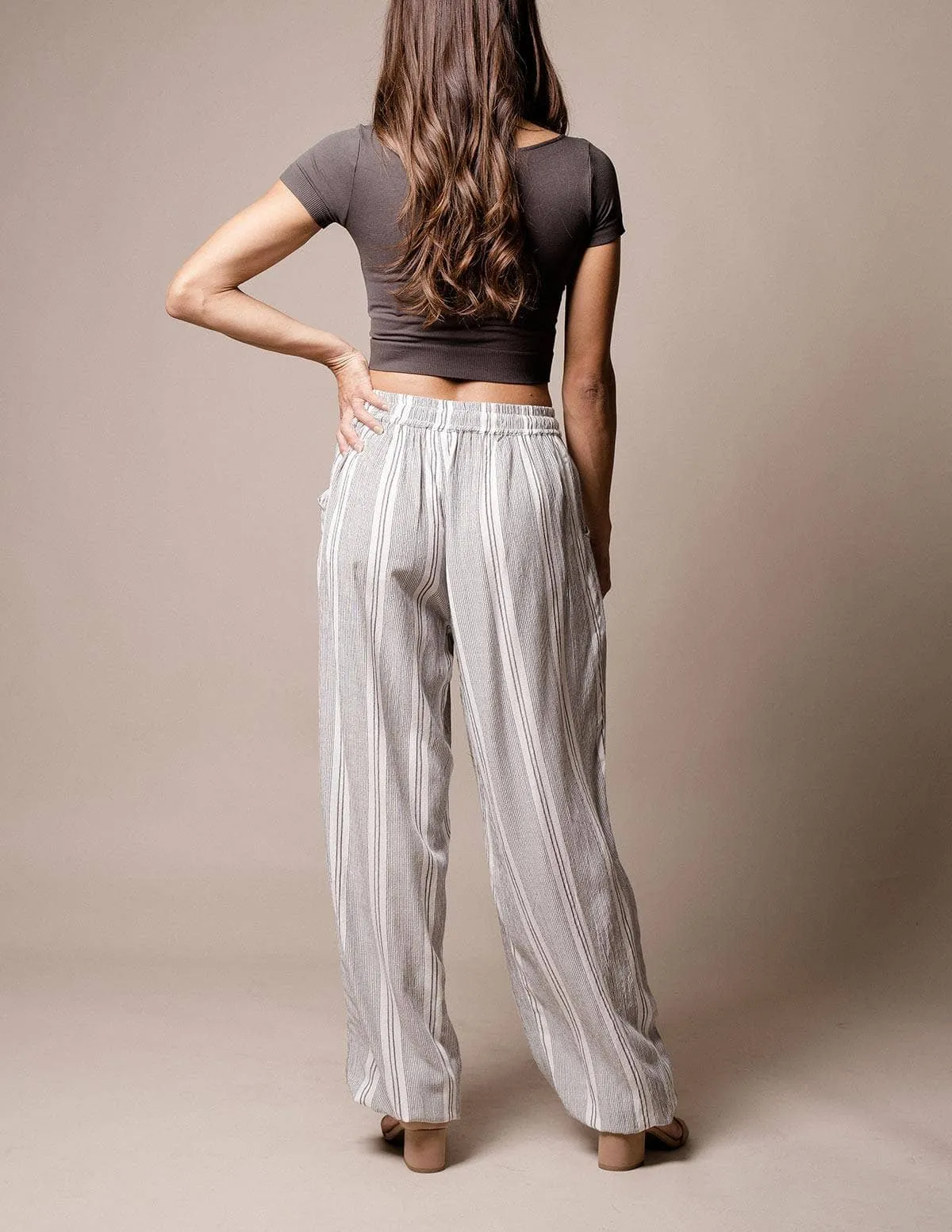 Flowy Stripe Jogger Pants - Grey