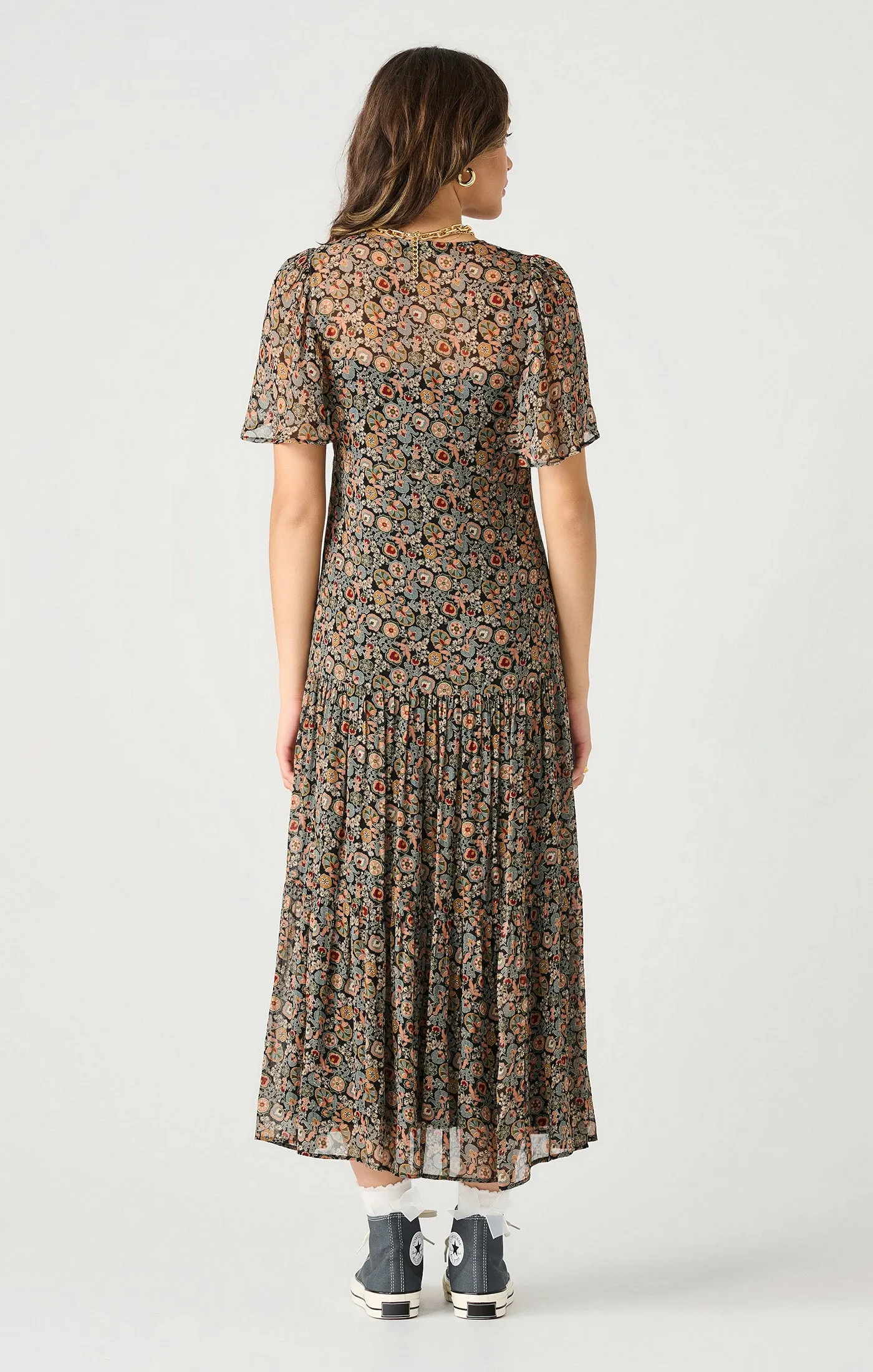 Flutter Sleeve Tiered Maxi Dress