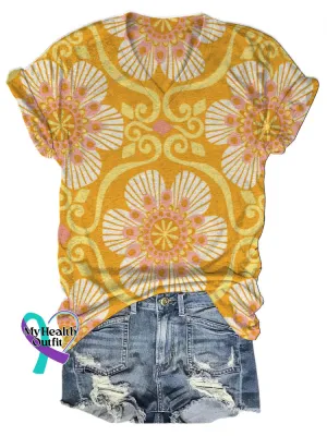 Fresh Floral Print V-Neck Casual Short Sleeve T-Shirt