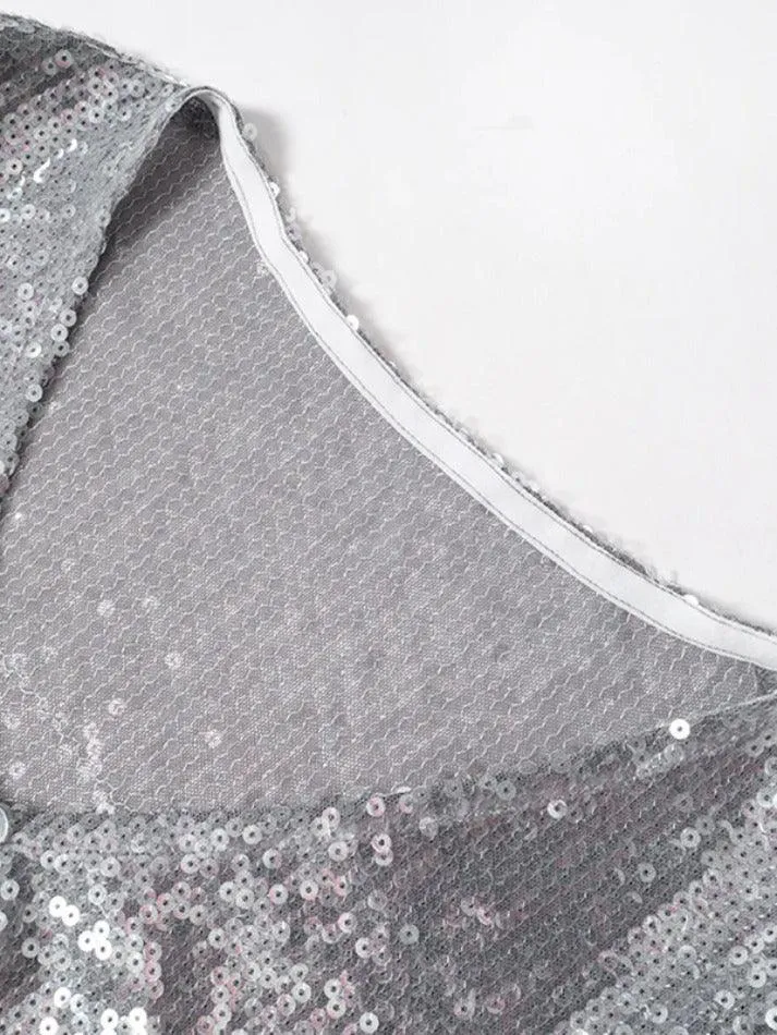 Gary Sequin V Neck Hanky Hem Long Sleeve Blouse