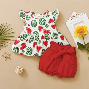 Girls Heart Shape Fruit Printed Summer Top & Solid Shorts Bulk Childrens Clothing Suppliers