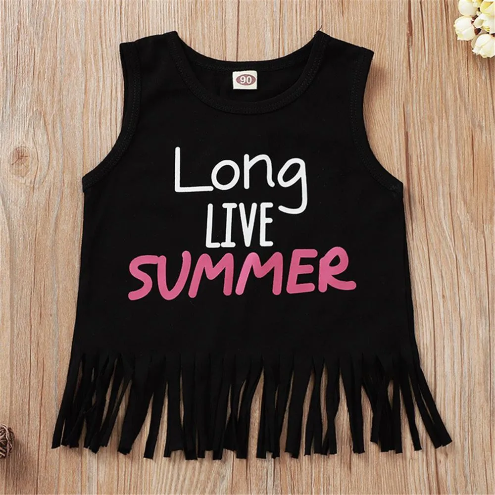 Girls Long Live Summer Printed Sleeveless Tassel Top & Floral Shorts Toddler Girl Wholesale Clothing