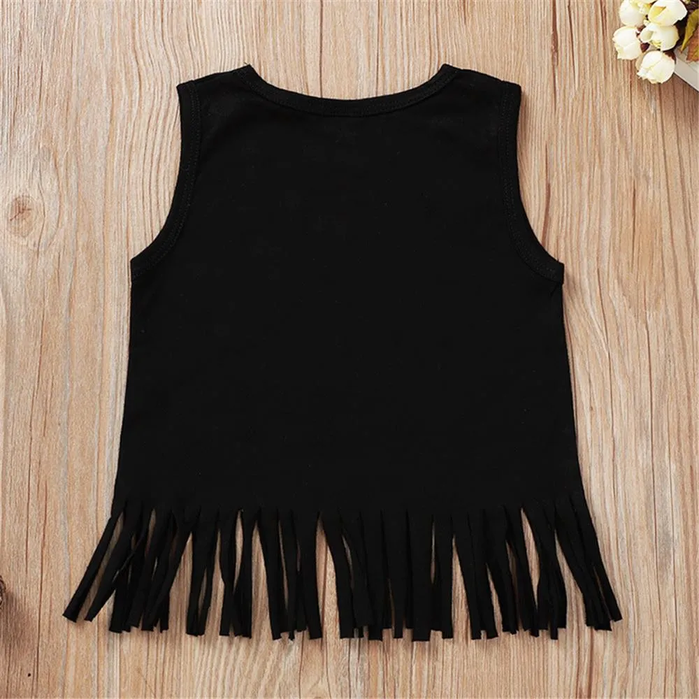 Girls Long Live Summer Printed Sleeveless Tassel Top & Floral Shorts Toddler Girl Wholesale Clothing