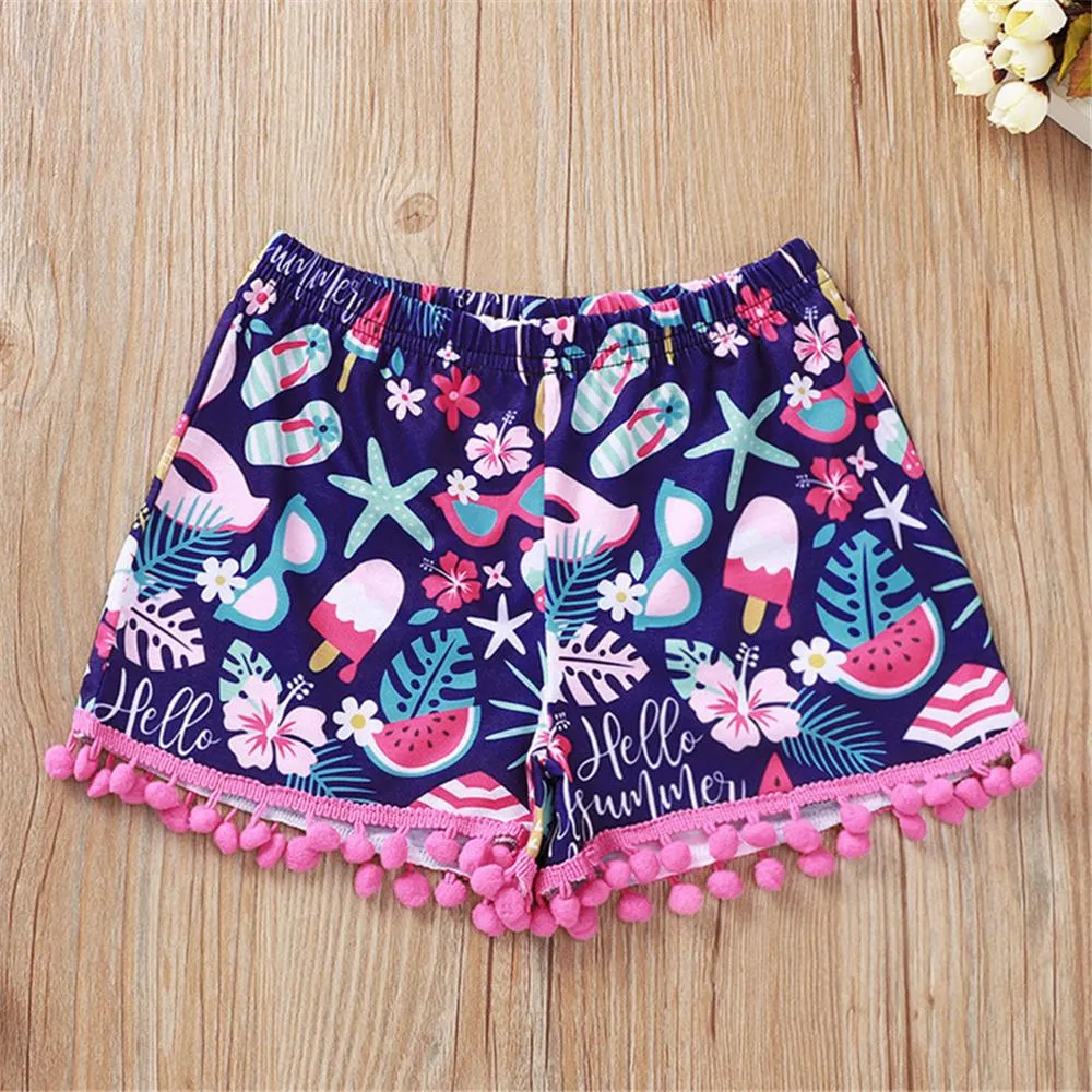 Girls Long Live Summer Printed Sleeveless Tassel Top & Floral Shorts Toddler Girl Wholesale Clothing