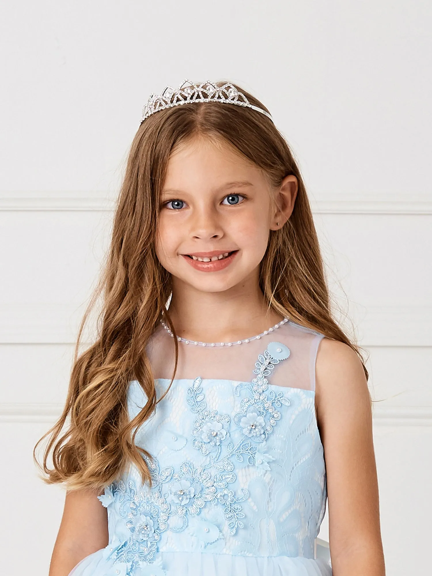 Girls Silver Rhinestone Petals Tiara