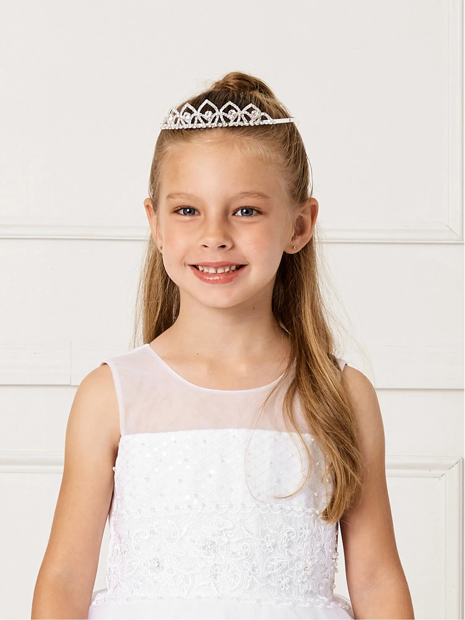 Girls Silver Rhinestone Petals Tiara